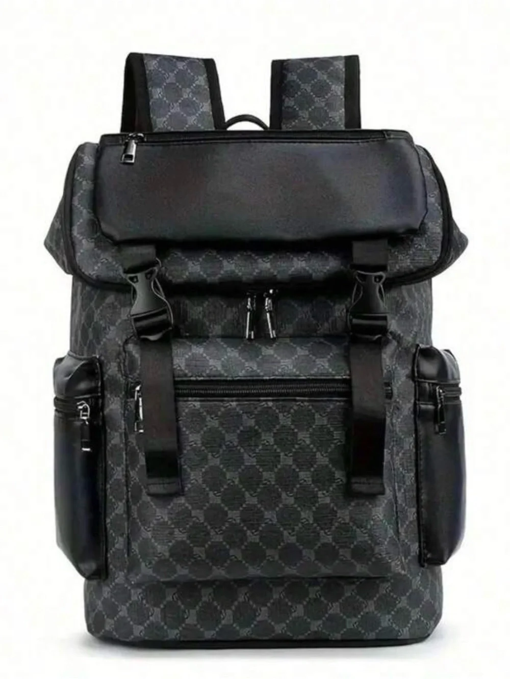 Men's Black Patterned Travel Backpack